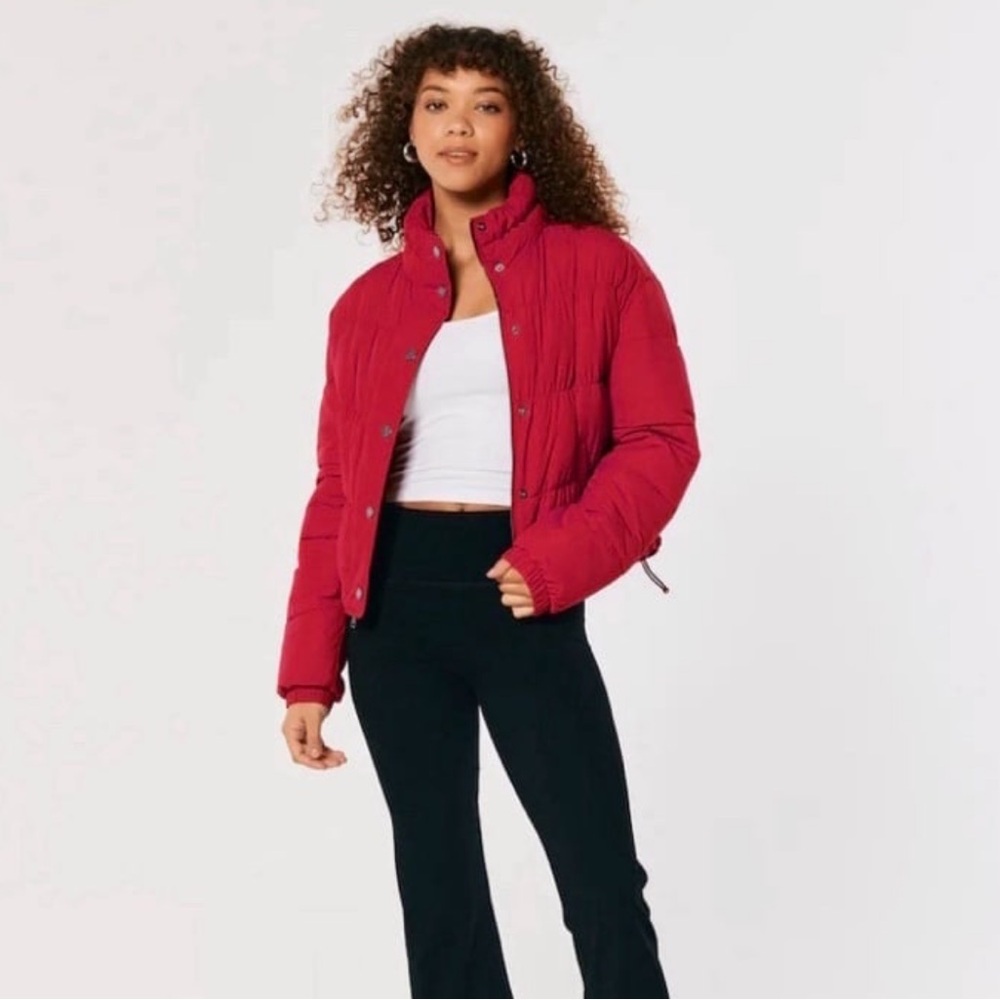 Hollister Mock Neck Red Puffer Jacket Size XS